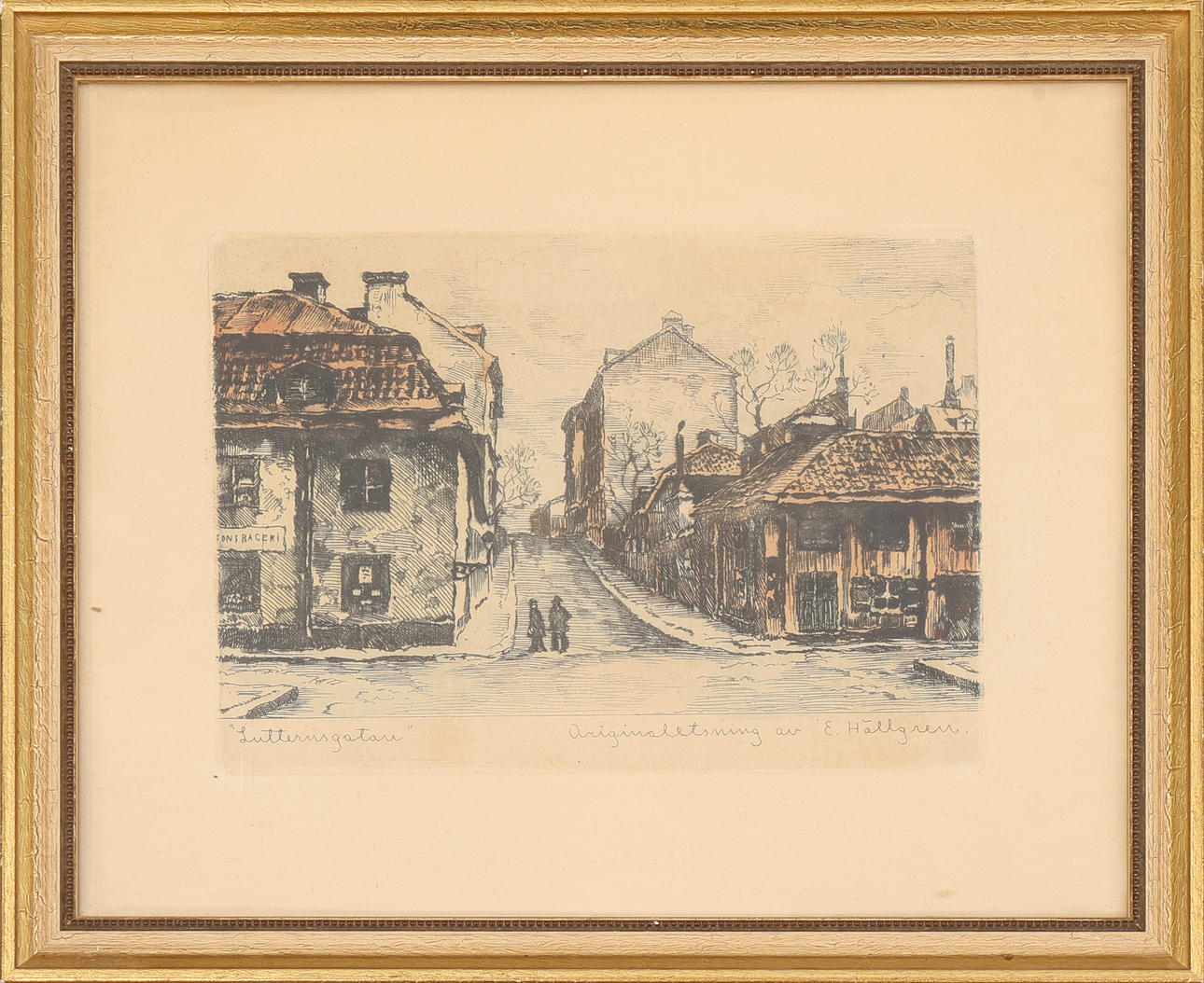 ERNST HÄLLGREN. Original etching, signed, “Lutternsgatan”.