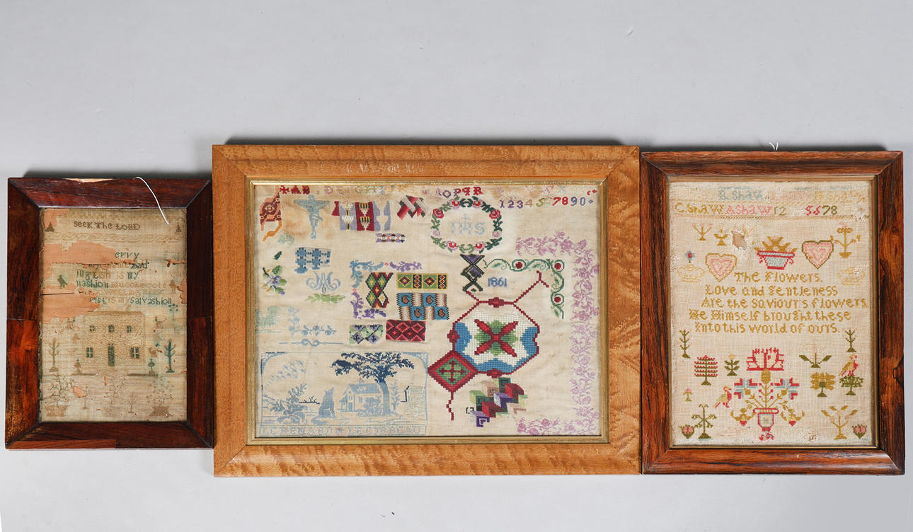 THREE VICTORIAN NEEDLEWORK SAMPLERS (3).