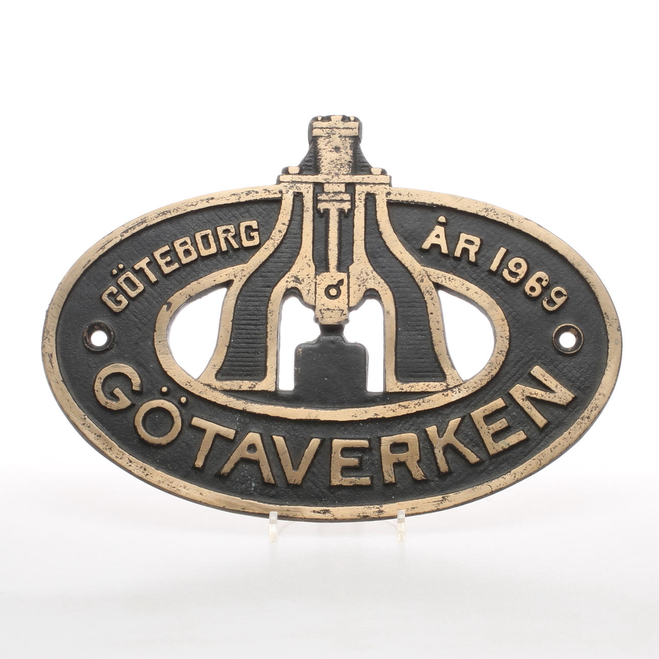 SKYLT, mässing, "Götaverken", Göteborg år 1969.