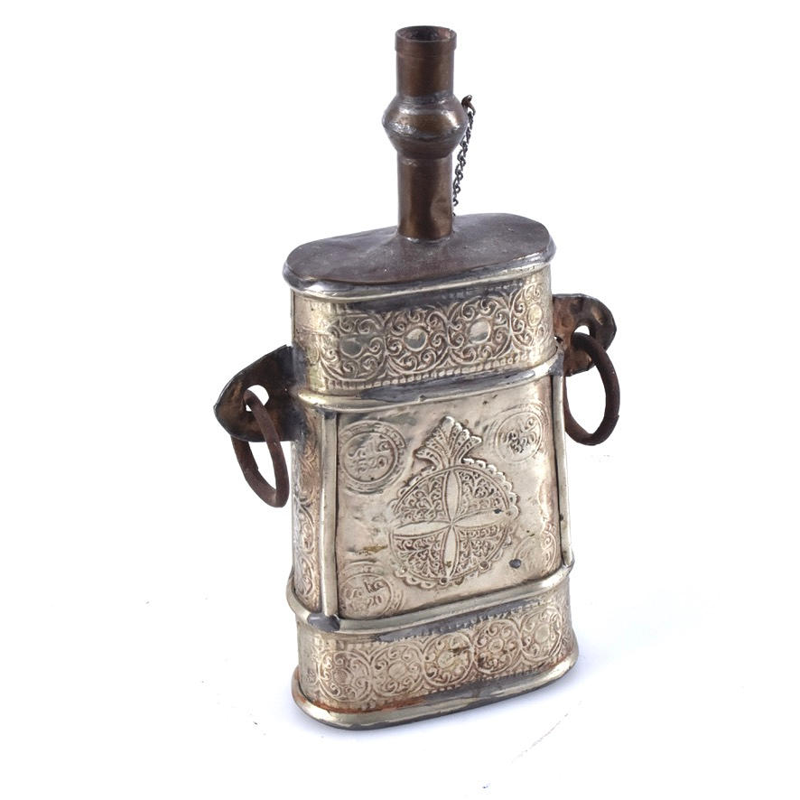 PULVERFLASCHE, METALL, ORIENTALISCH.