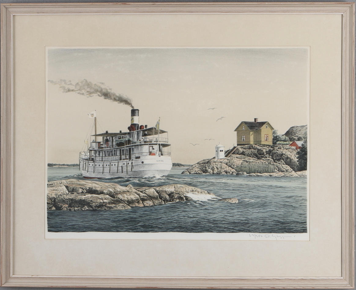 REINHOLD LJUNGGREN. Julaftons fyr, litografi, signerad samt numrerad 63/350.