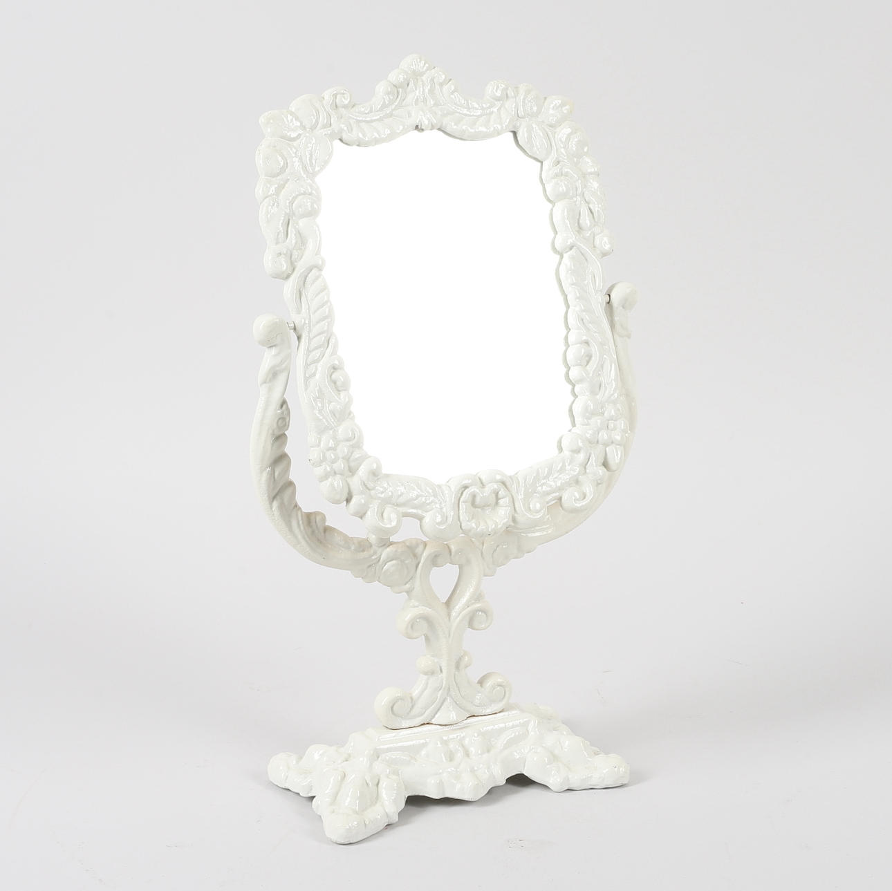 A 20th century painted cast iron table mirror.