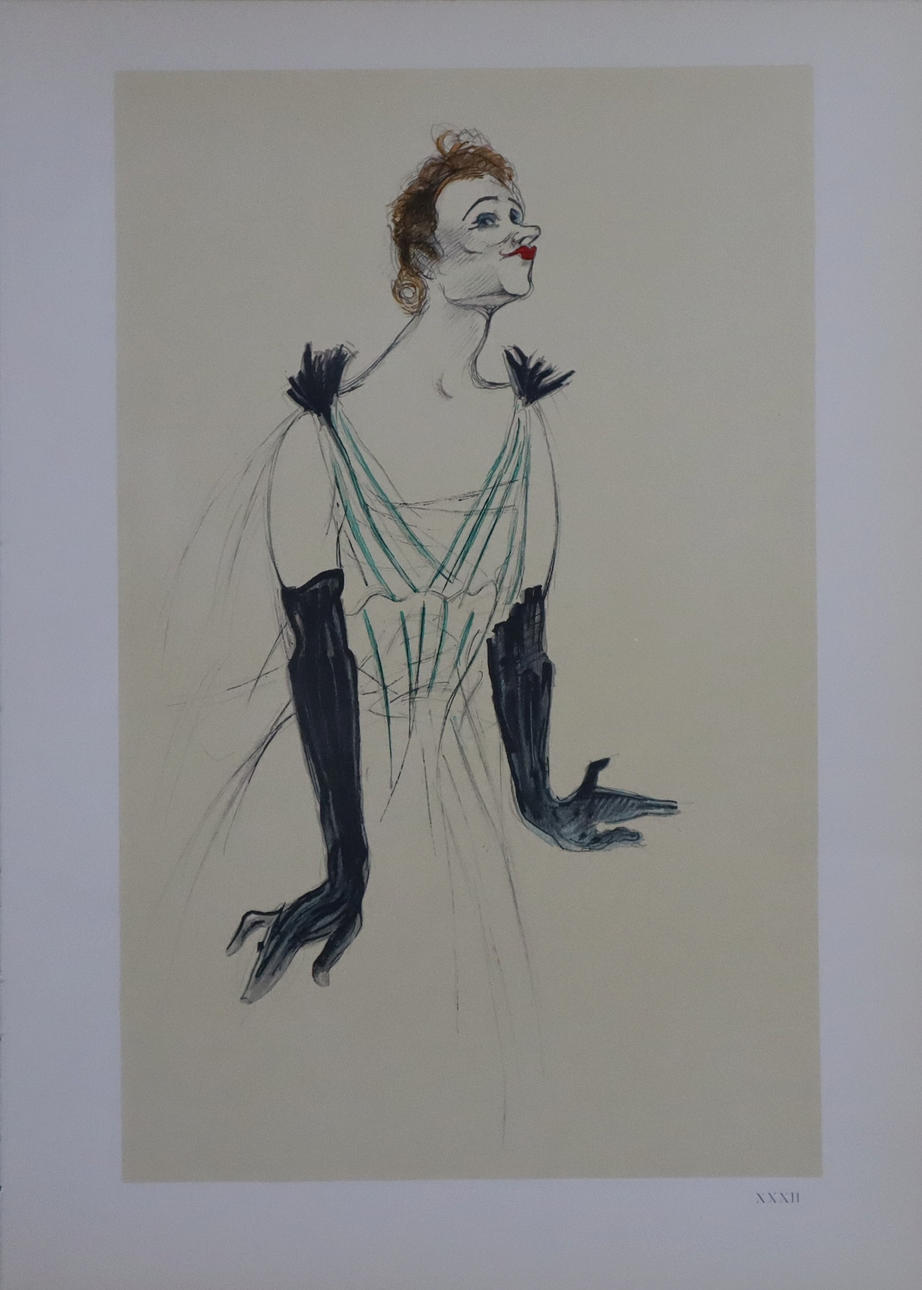- TOULOUSE-LAUTREC, HENRI DE. After. - “Yvette Guilbert”, color lithograph based on the design for an unused poster (Musée d'Albi).