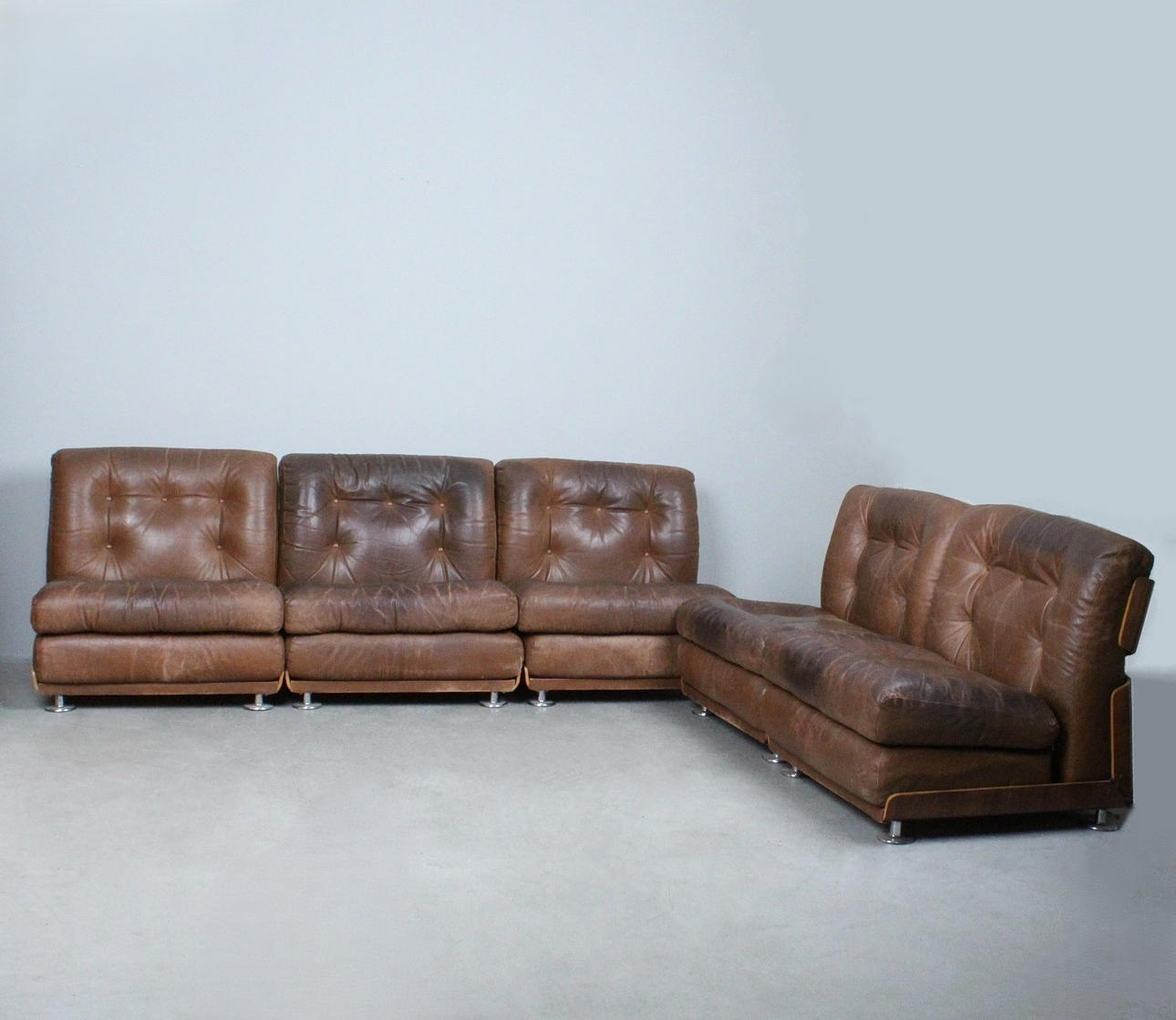 5-delad modulsoffa/fåtöljer, läder, 1970-tal.