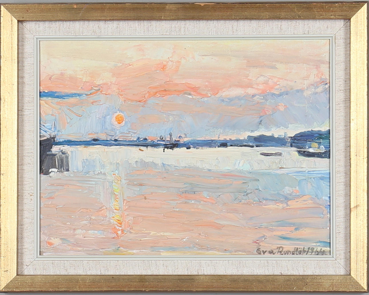 EVA RUNDLÖF. olja på pannå, signerad och daterad 1964.