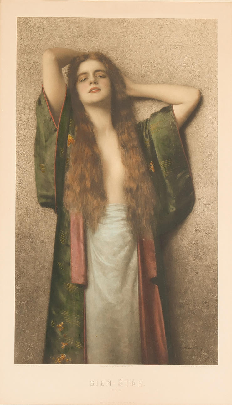 MAX NONNENBRUCH (1857-1922). After. Lithographic Art Nouveau print 'Bien-Etre' with female model, 1899.