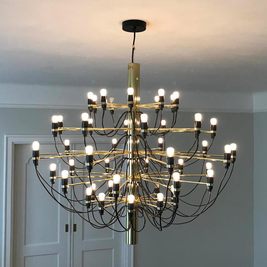 CHANDELIER, “Sarfatti”, Flos, brass, led lighting.