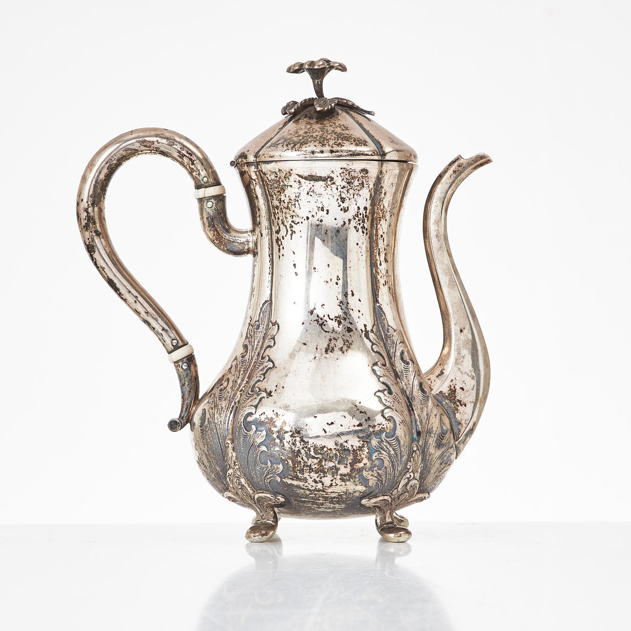 A silver coffee pot, rococo style, Gustaf Dahlgren, Malmö 1852.