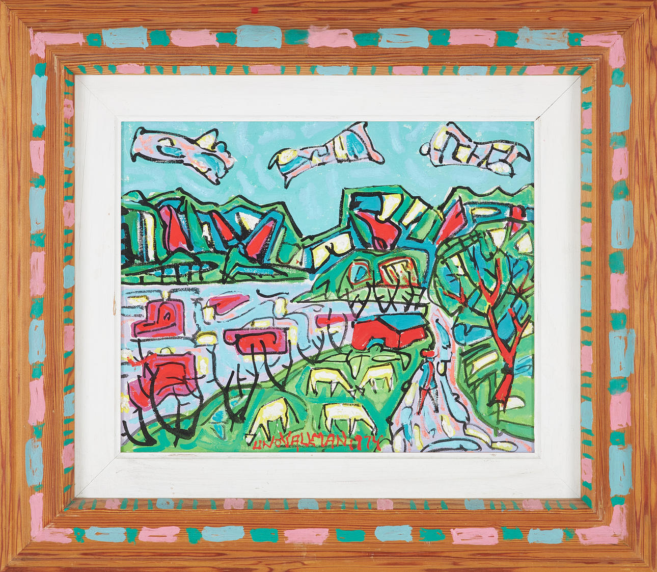 UNO VALLMAN. Landscape motif with grazing animals, oil on canvas, signed and dated 1974.