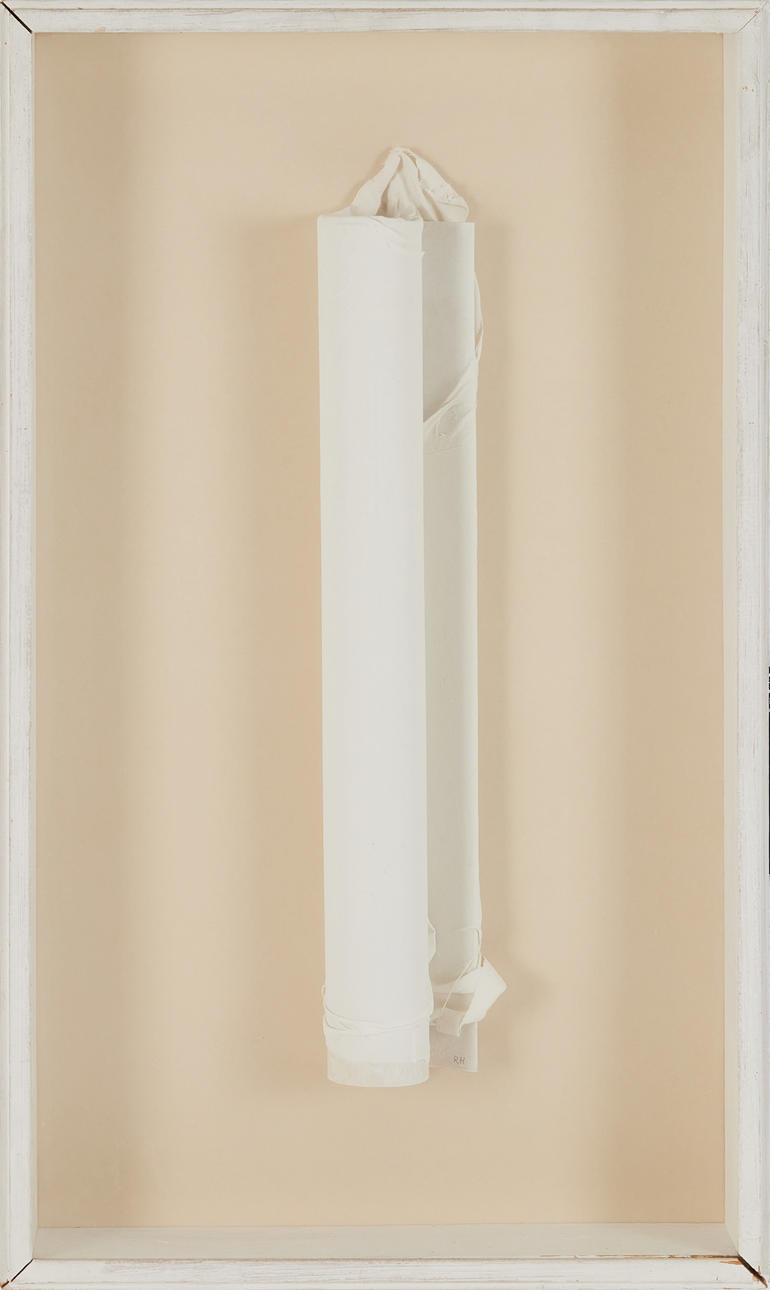 RUNE HAGBERG. Composition, roll behind glass, mixed media, monogram signed.