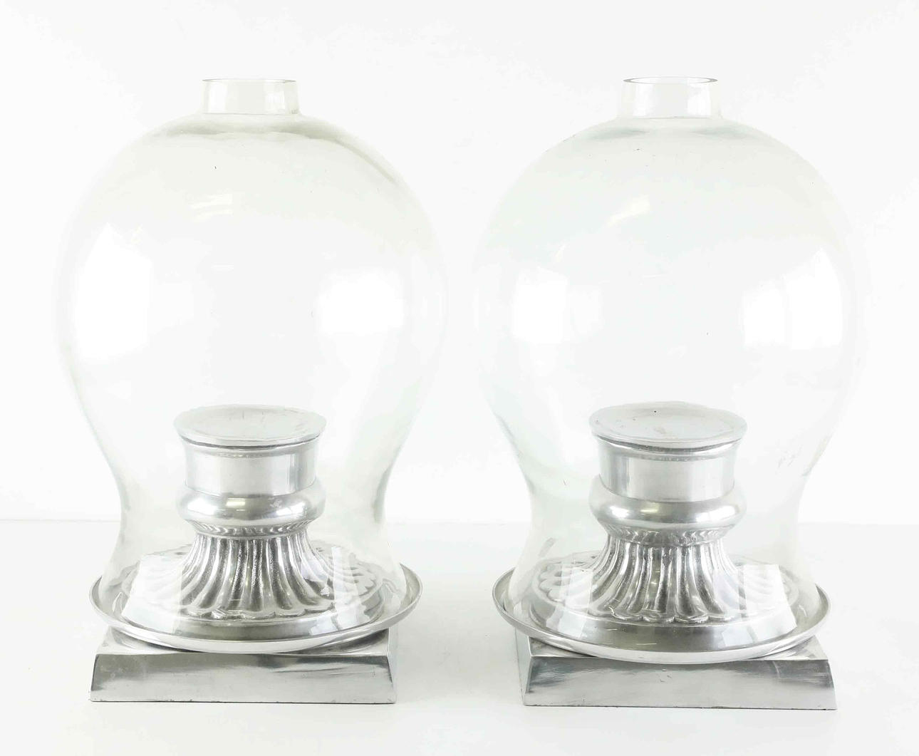 CANDLE LANTERNS, a pair, glass, metal, large models.