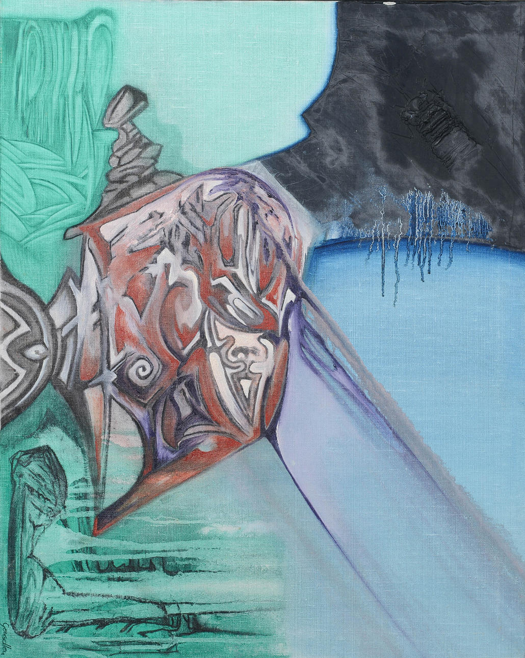OIDENTIFIERAD KONSTNÄR. Abstract composition, oil on canvas, signed.