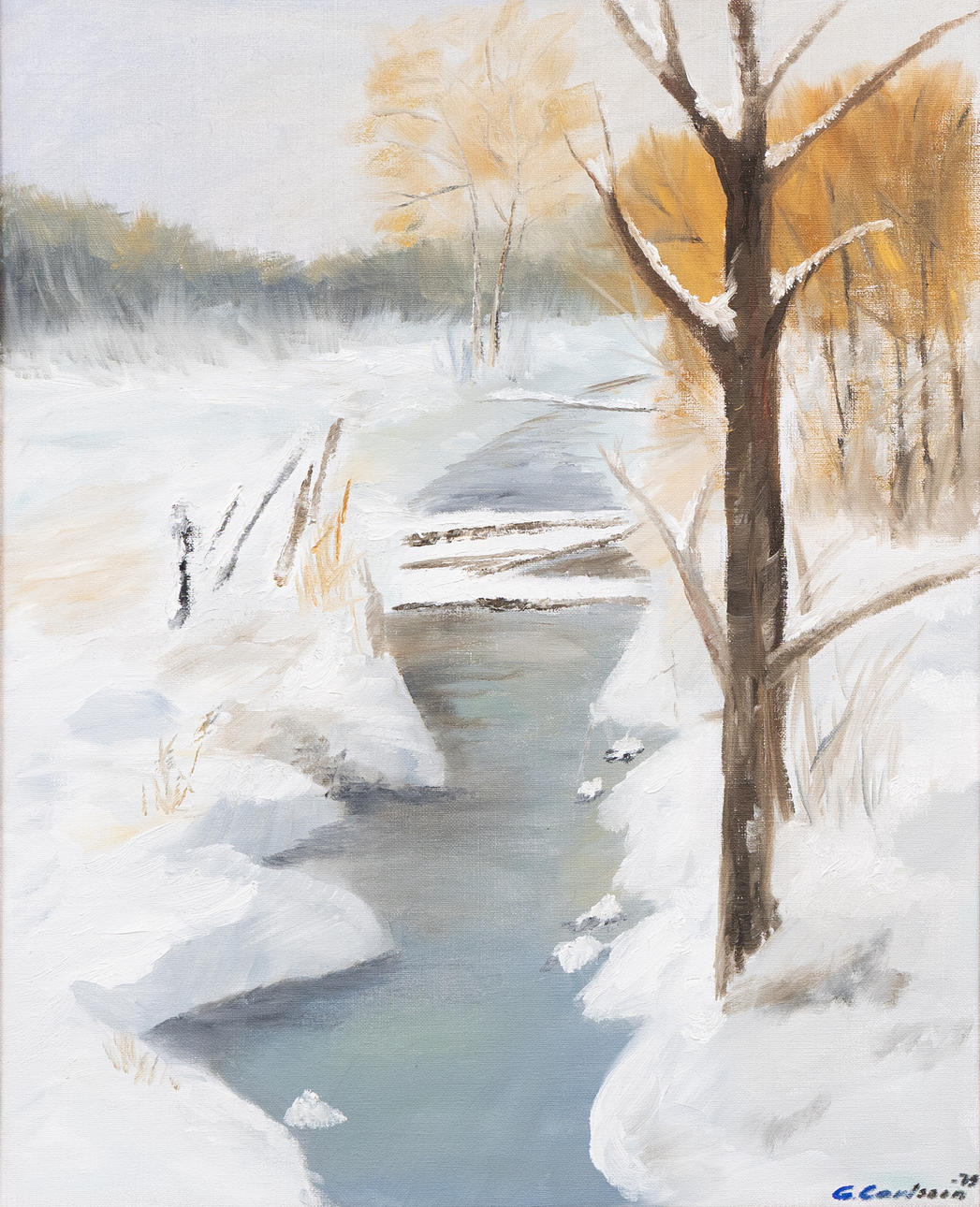 OIDENTIFIERAD KONSTNÄR. Winter landscape, oil on canvas, signed G. Carlsson and dated 79.