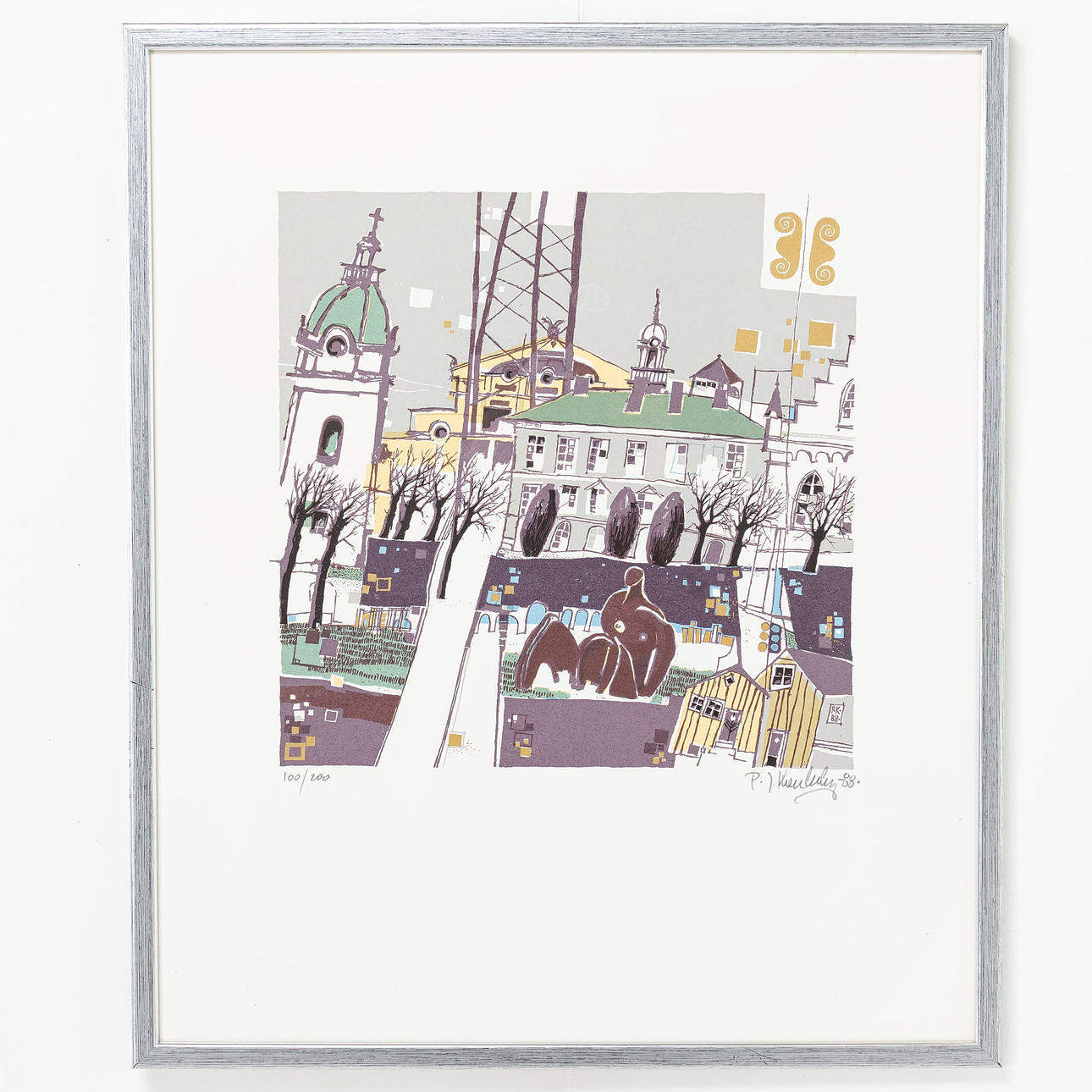 PETER JÖRG KAUTZKY. Gävle motif, lithograph in colours, signed and dated -88 and numbered 100/200.