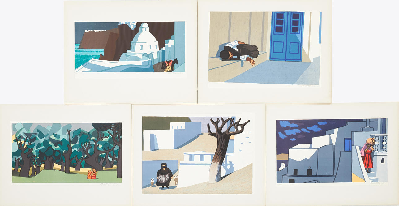 LARS NORRMAN. Graphic folder, “Greek Islands”, 5 color lithographs, signed and numbered HC XLV/L.