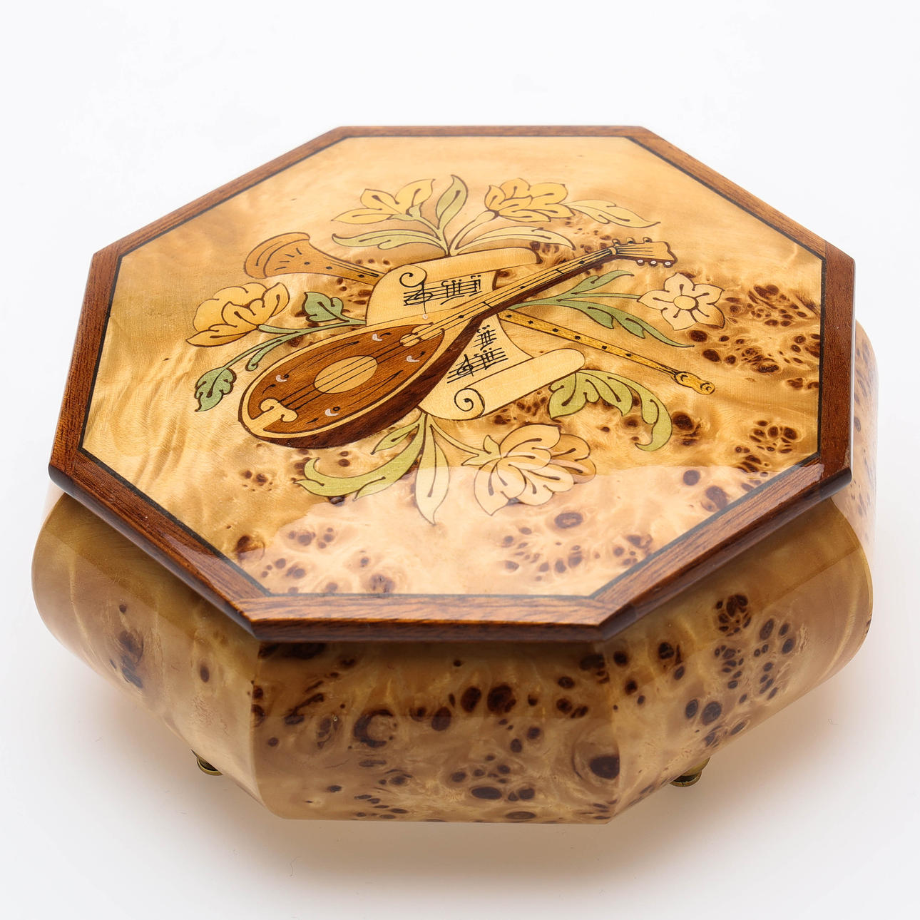 SPELBOX, root & intarsia work, label marked.