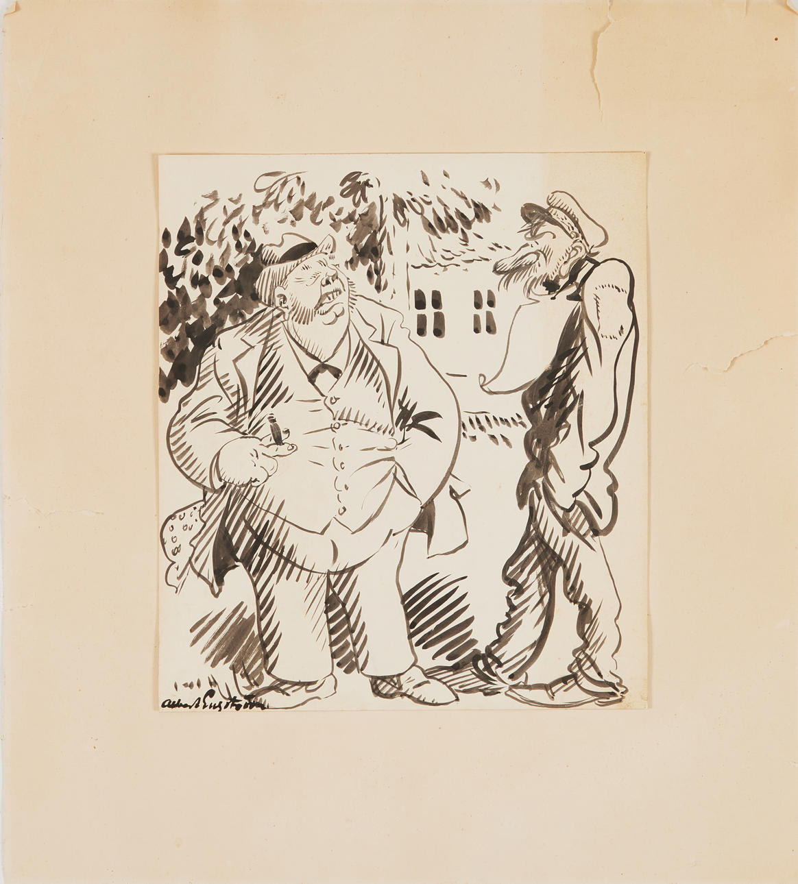 ALBERT ENGSTRÖM. Conversation, ink on paper, signed.