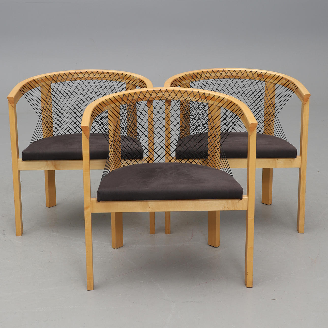 NIELS JØRGEN HAUGESEN, A set of 3 “String” armchairs, Tranekær Furniture, Denmark.