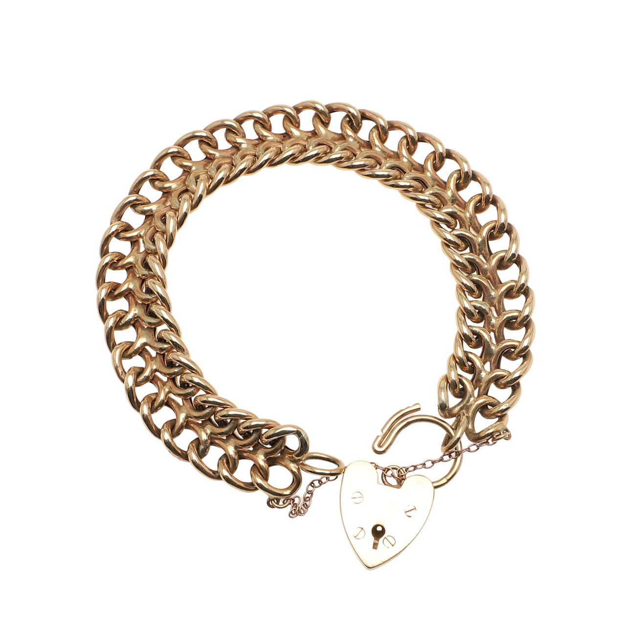 A 9CT GOLD DOUBLE ROW CURBLINK BRACELET.