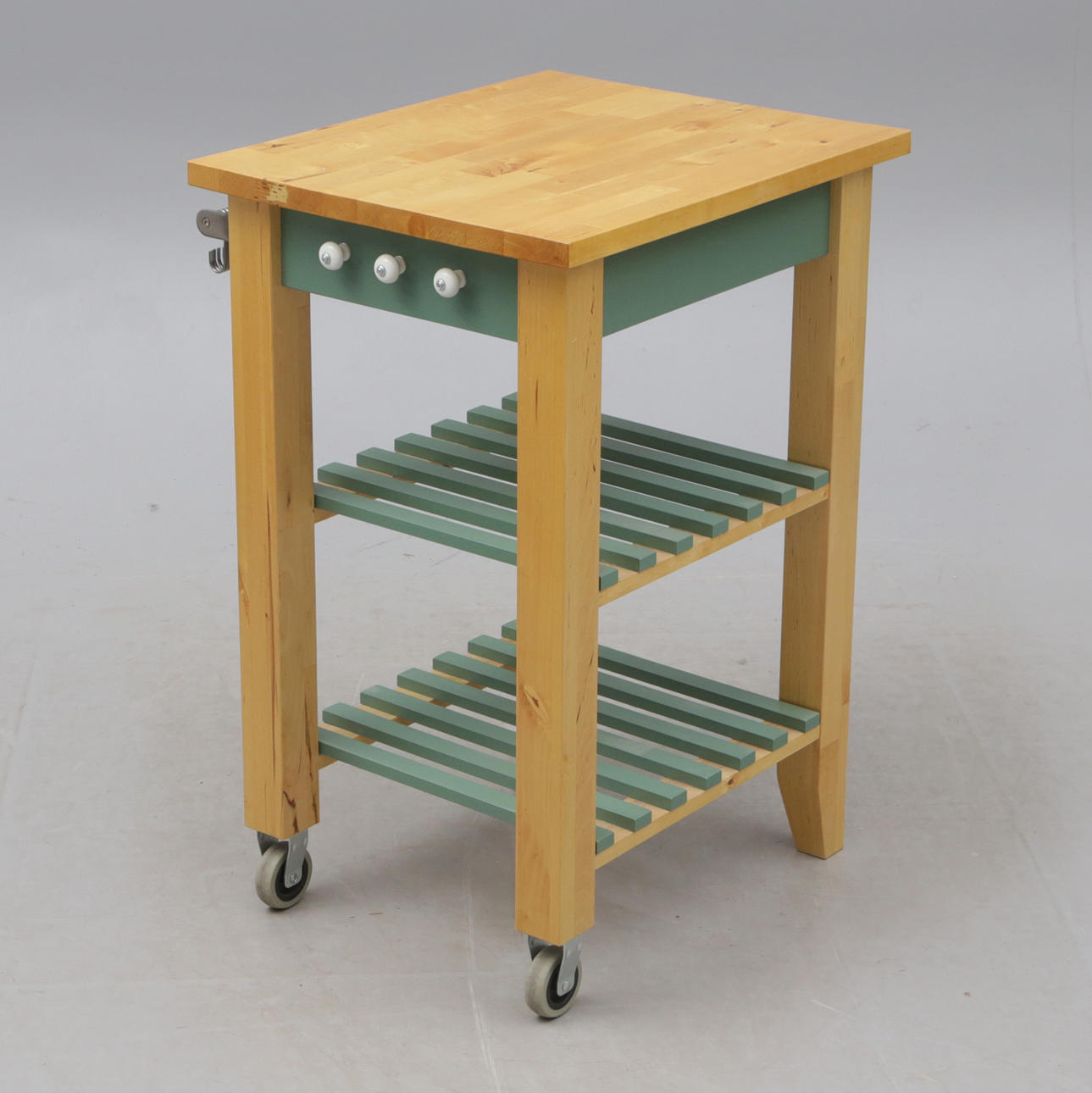 KITCHEN TABLE, with wheels on 2 legs.