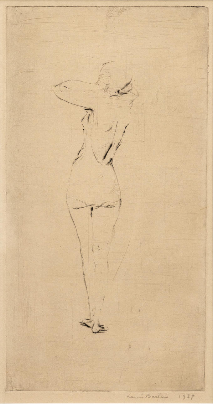 LOUIS BASTIN. Woman in bathing suit, etching, signed and dated 1937.