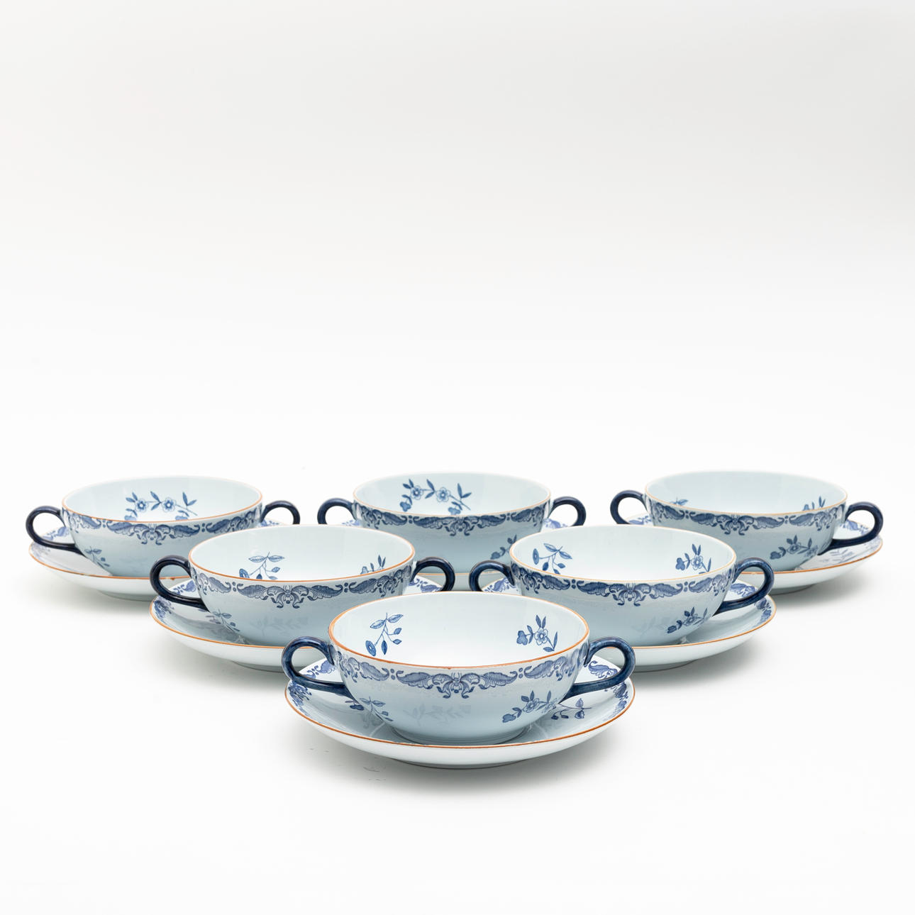 Broth cups with saucers, set of 6, “Ostindia”, flintware, Rörstrand.