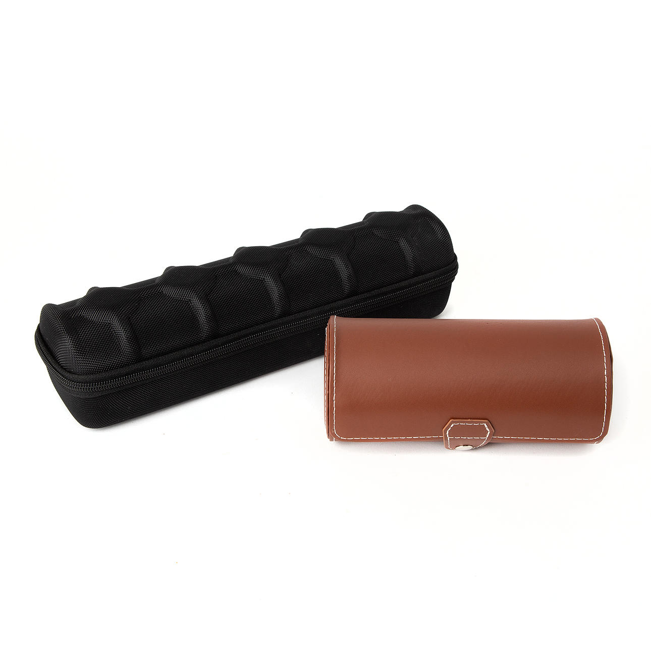 2 cases, for wristwatches, leather and textile.