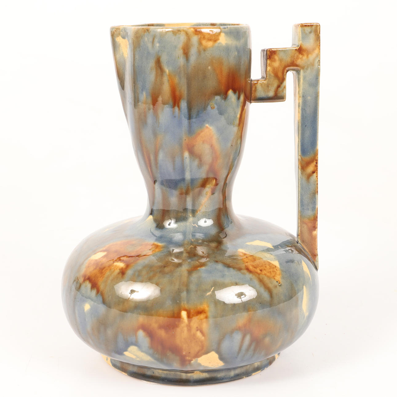 ALBIN HAMBERG. Jug, glazed earthenware with drip glaze, Höganäs.