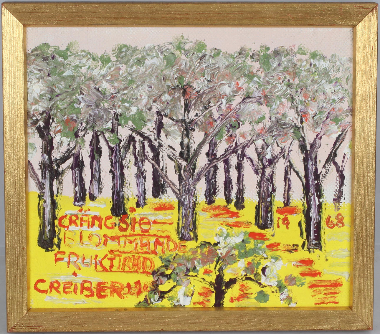 GUNNAR GREIBER. Flowering fruit trees, oil on canvas, signed and dated 1968.