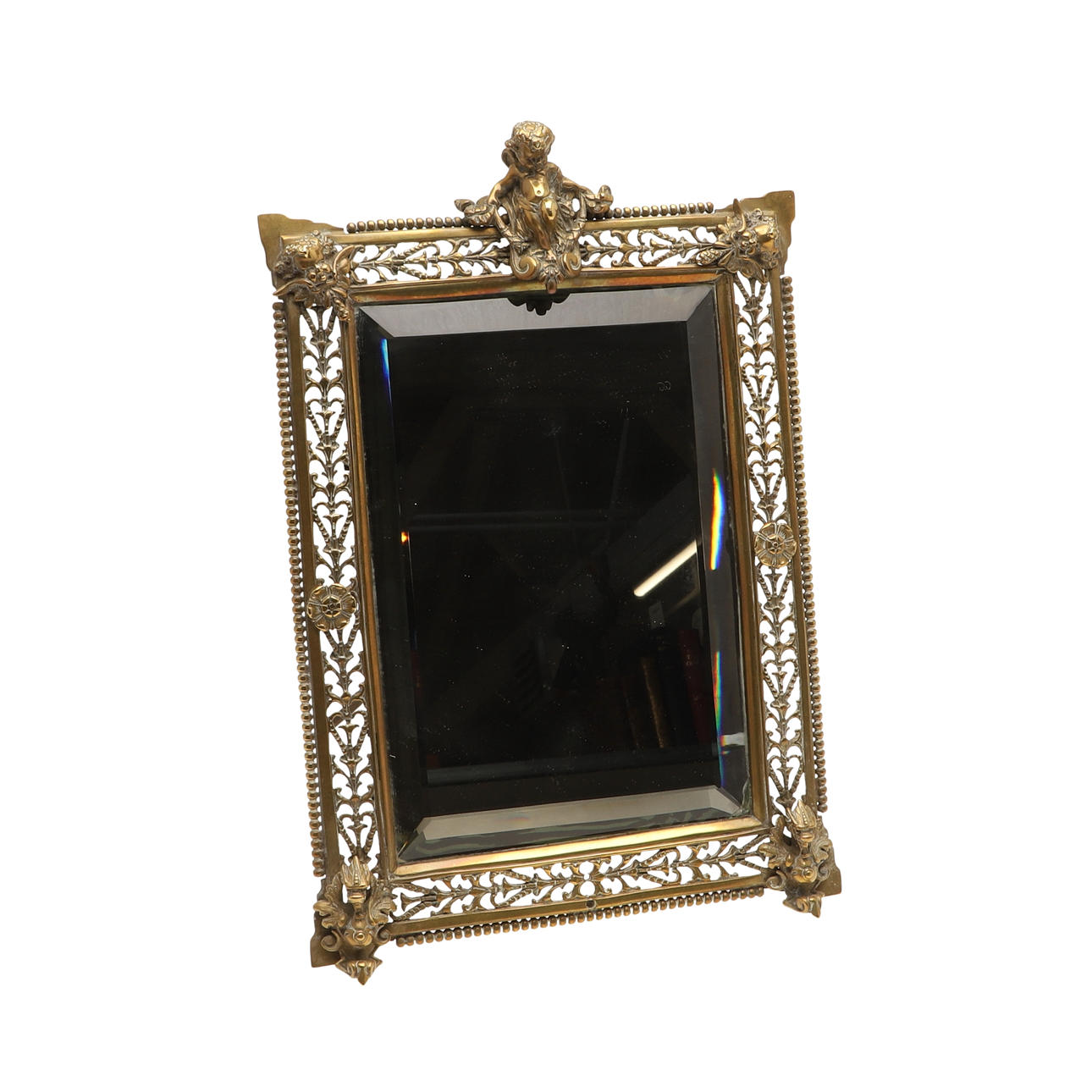 ANTIQUE BRASS EASEL MIRROR.