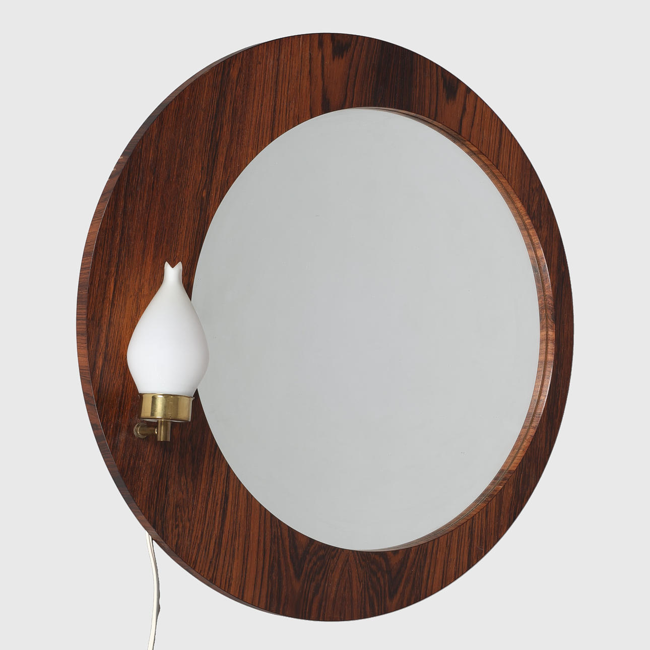 Wall-hung mirror with lighting, rosewood frame, Th. Poss' Eftf., Denmark, mid 20th century.