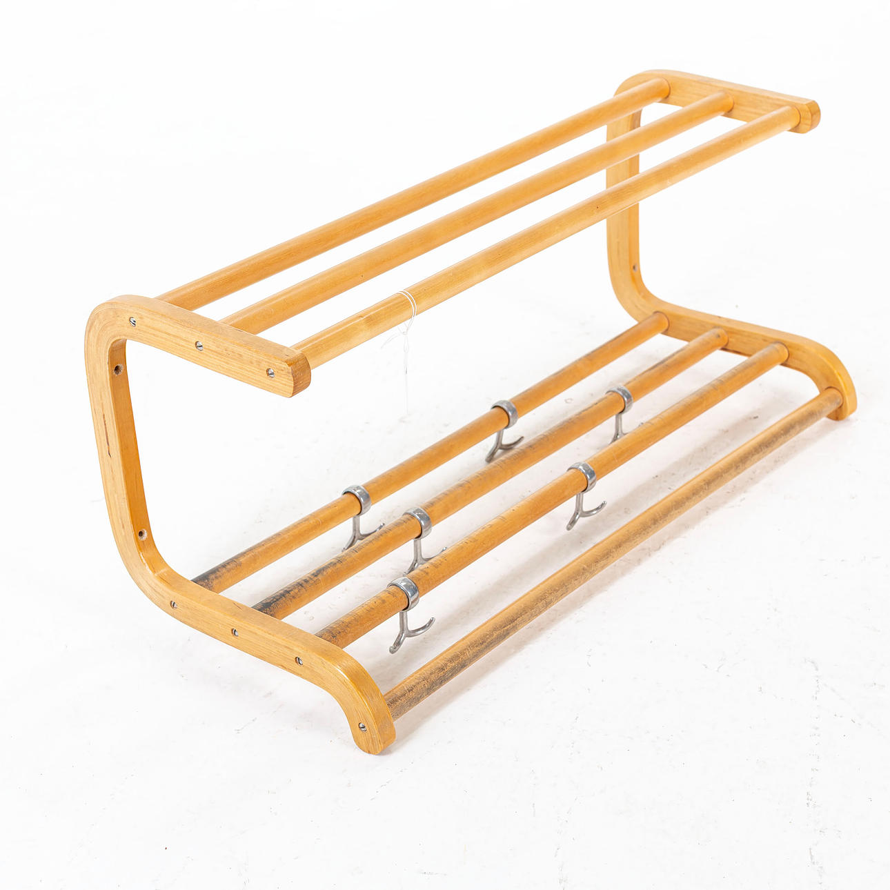 A hat shelf, birch, light metal, funky. 1940s.