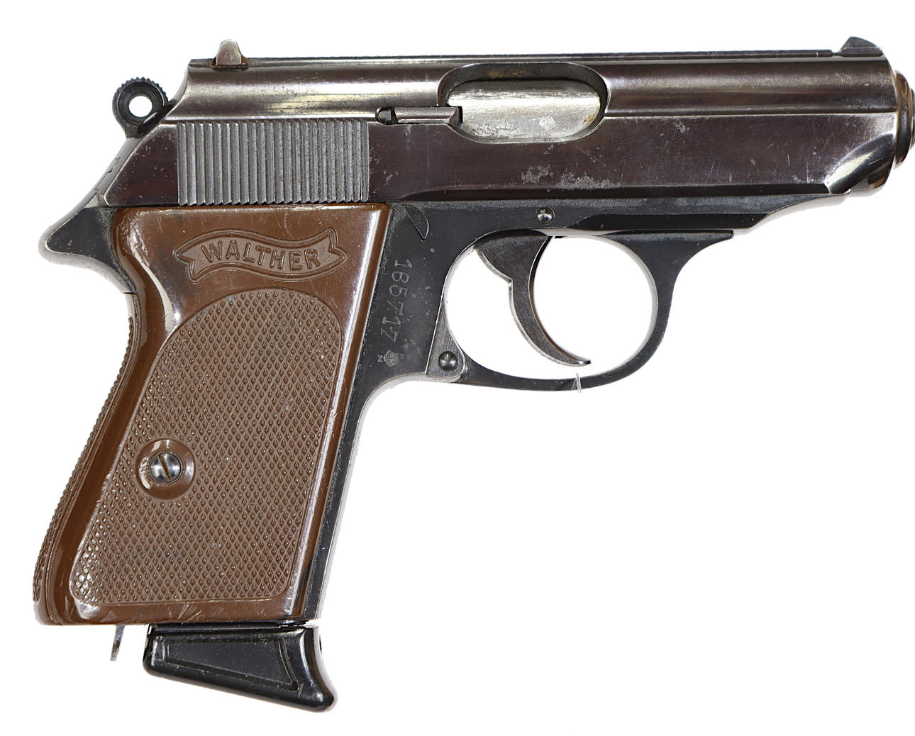 PISTOL, Semi-automatic, make Walther Ulm, model PPK, caliber 7,65mm, ref. no. 165717, se-no. second-hand.