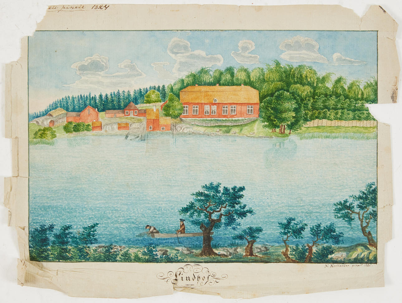NILS NORDLANDER (1796-1874). Attributed to. “Lindhof”, watercolour on paper, signed N Nordlander, pinxit 1824.