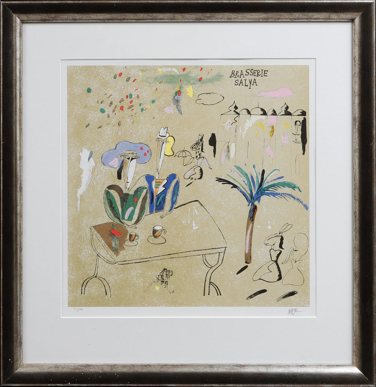 MADELEINE PYK. “Brasserie Salya”, lithograph in colours, signed and numbered 51/275.