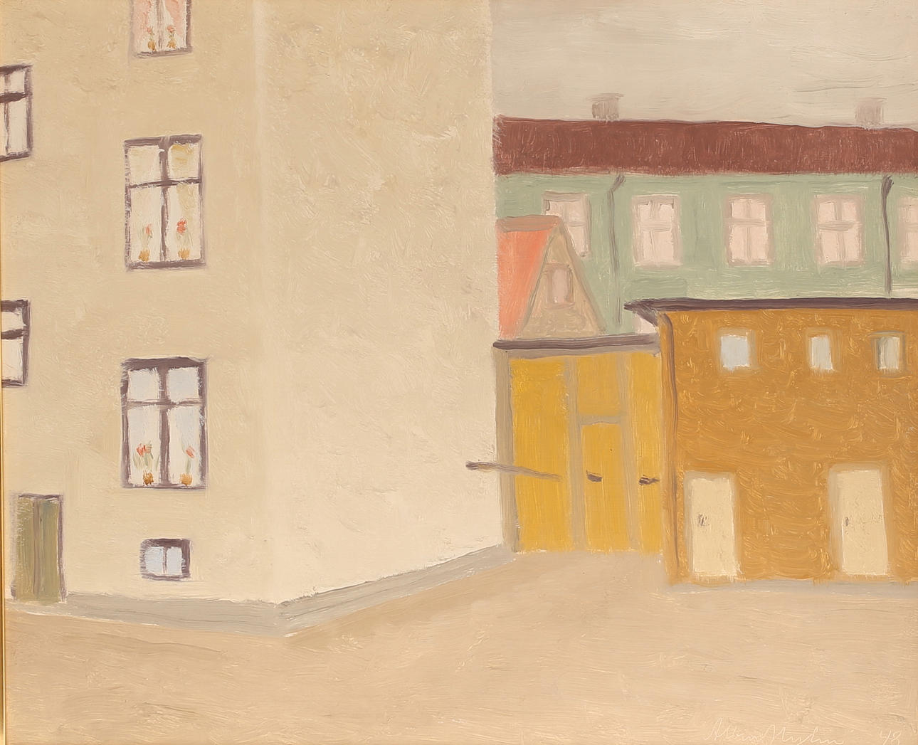 ALBIN NYLIN. Oil on panel, “Gårdsinteriör”, Norrköping, signed and dated 48.