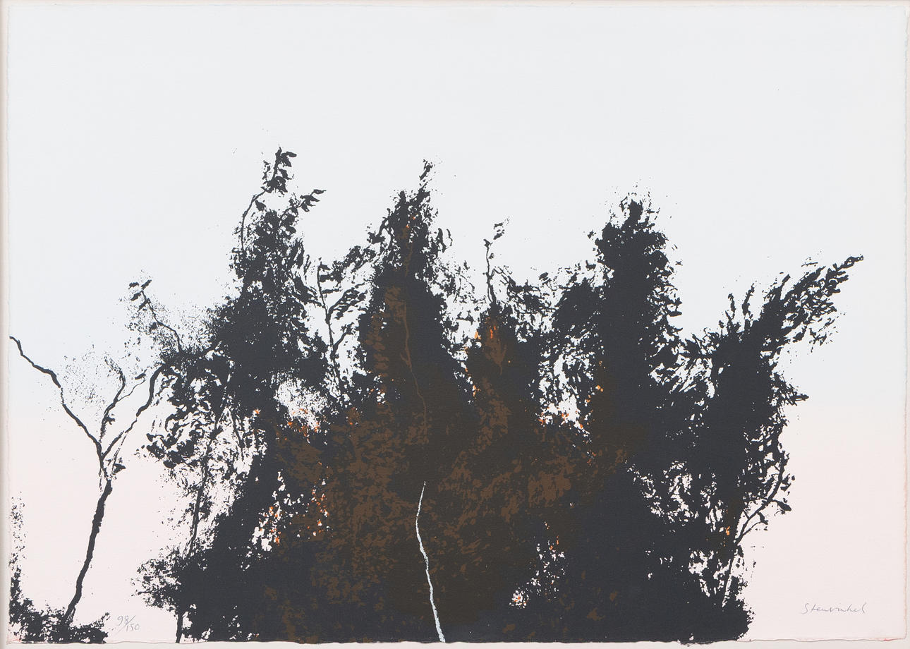 JAN STENVIKEL (1933-1989). Tree silhouettes, lithograph, signed and numbered.
