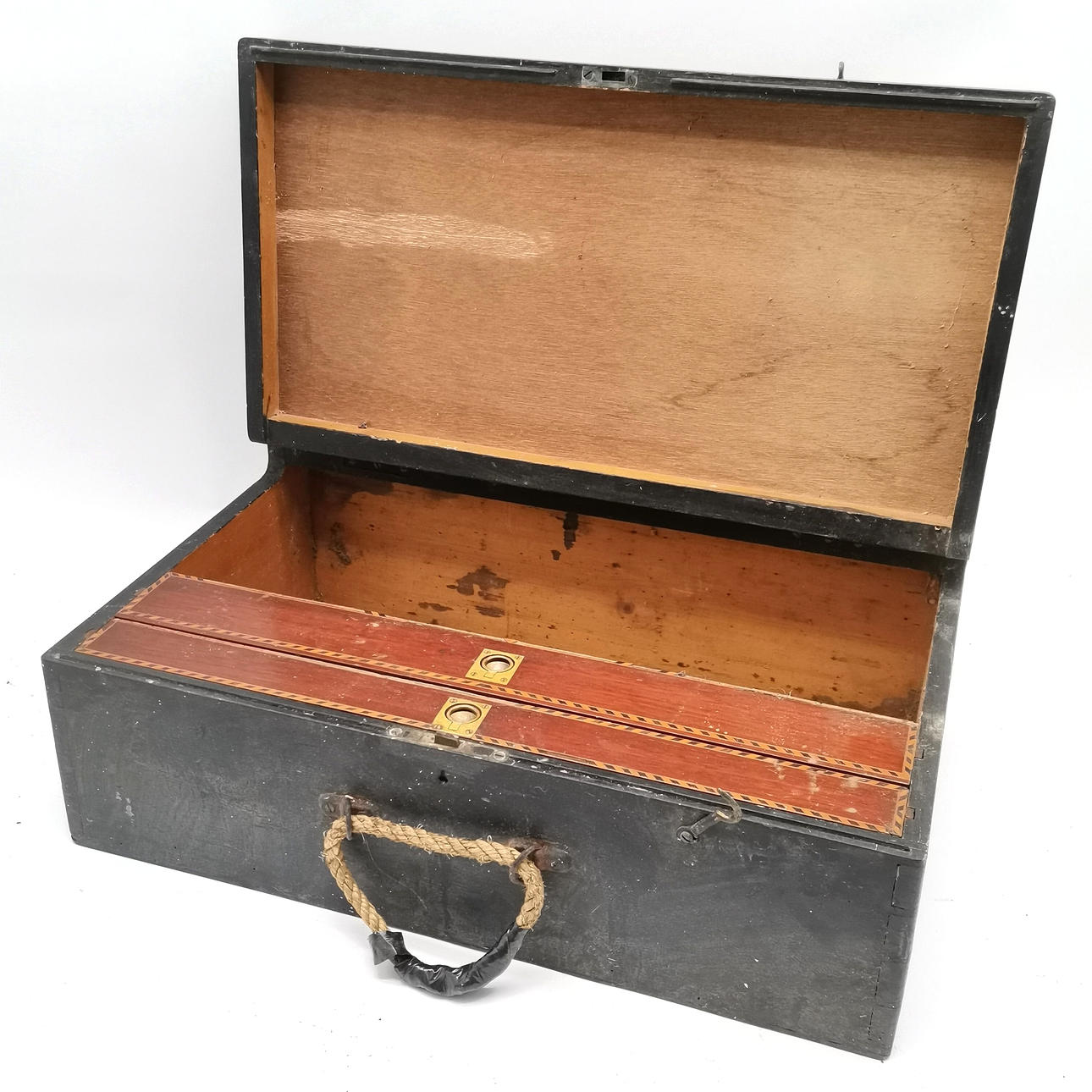 VINTAGE WOODEN EMPTY TOOL CARRY CASE.