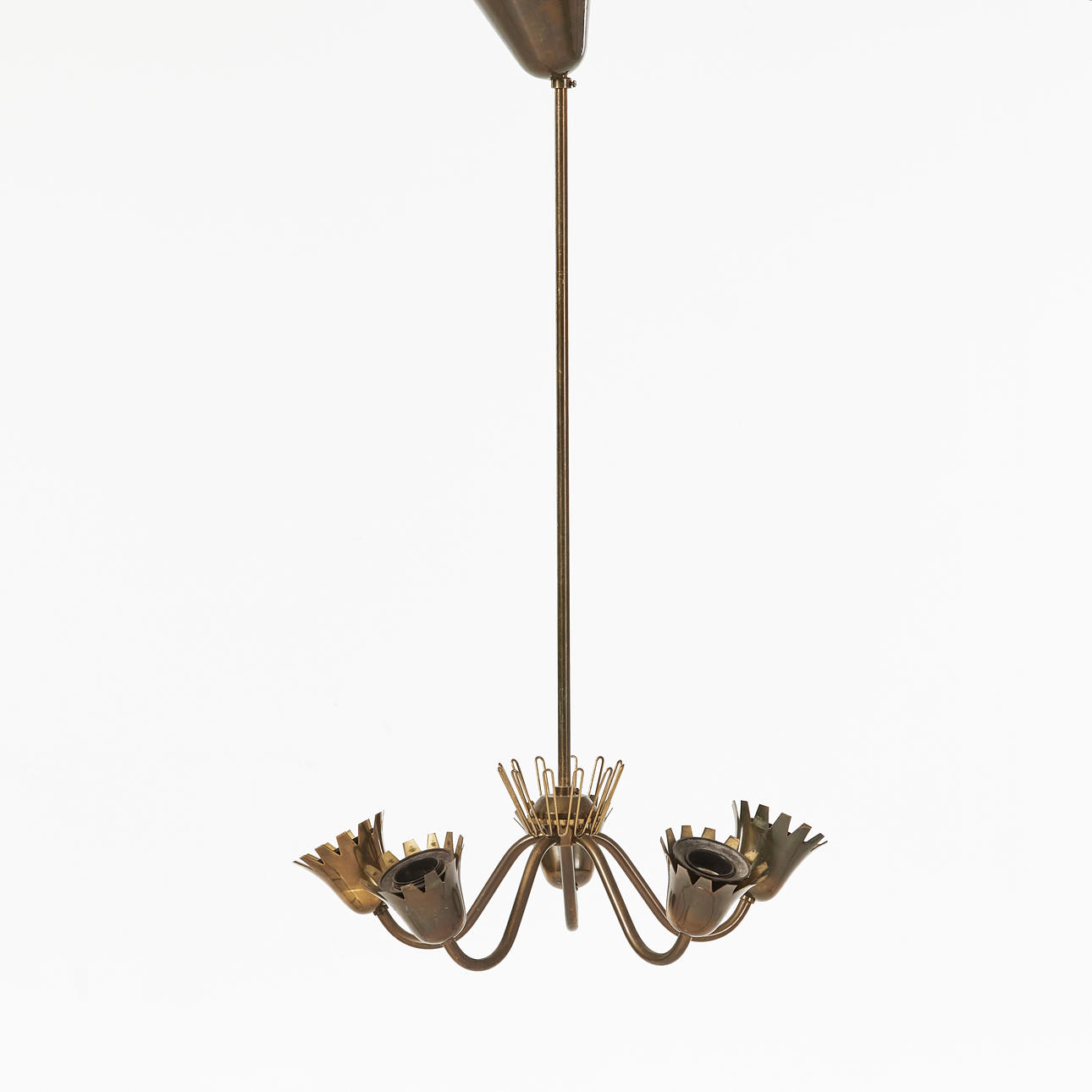 ASEA, Swedish Modern ceiling chandelier, brass, for five light points.