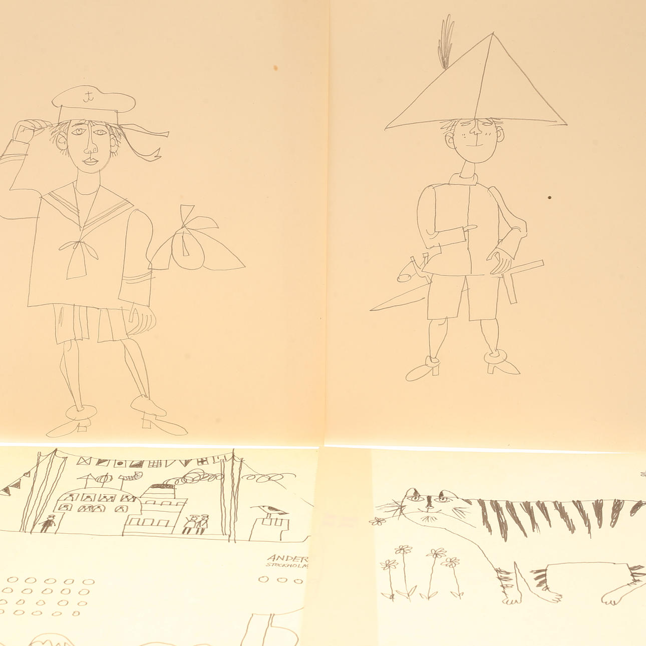 JOZÉ CIUHA. 4 pieces, drawings, not signed.