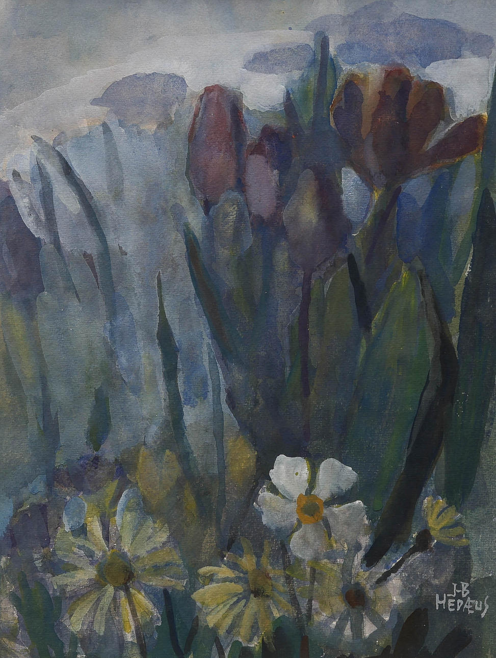 INGA-BRITTA HEDÆUS. watercolor, flowers, signed.