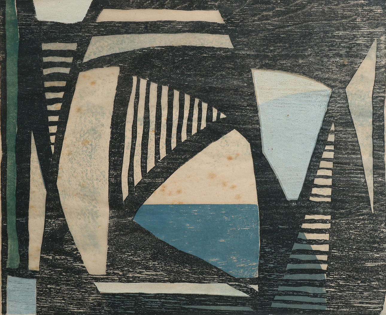 ARNO VIHALEMM. WOODCUT, “RAILWAY BRIDGE”, TEST PRINT, SIGNED & DATED -54.