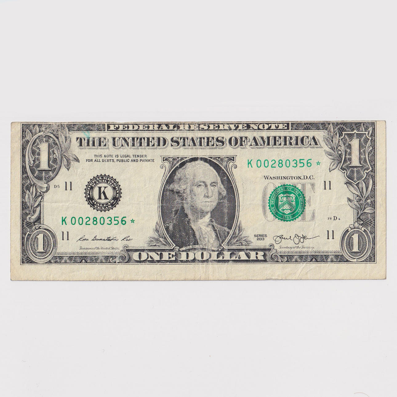 USA 1 DOLLAR ERROR NOTE, SERIES 2013.