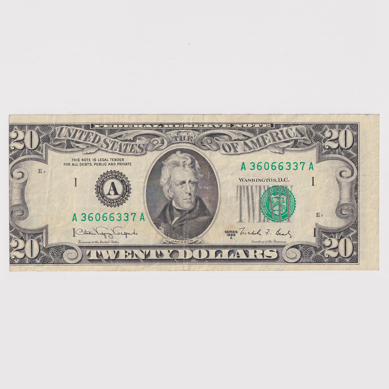 USA 20 DOLLAR ERROR NOTE, SERIES 1988 A.