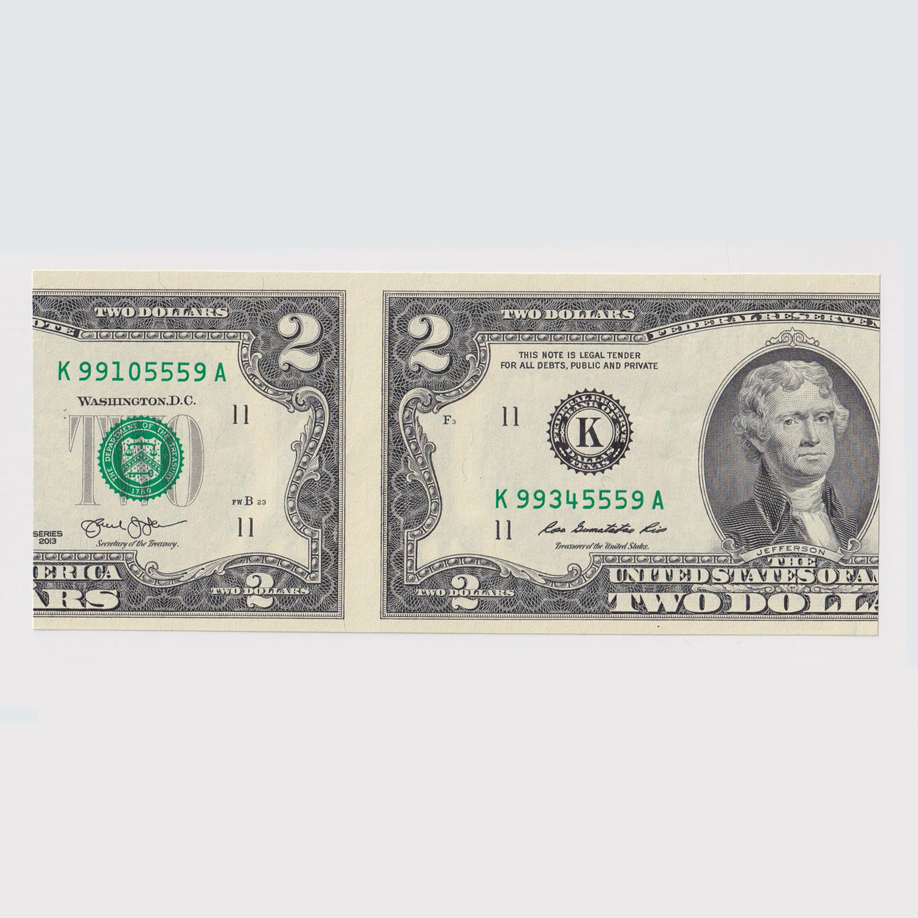 USA 2 DOLLAR ERROR NOTE, SERIES 2013.