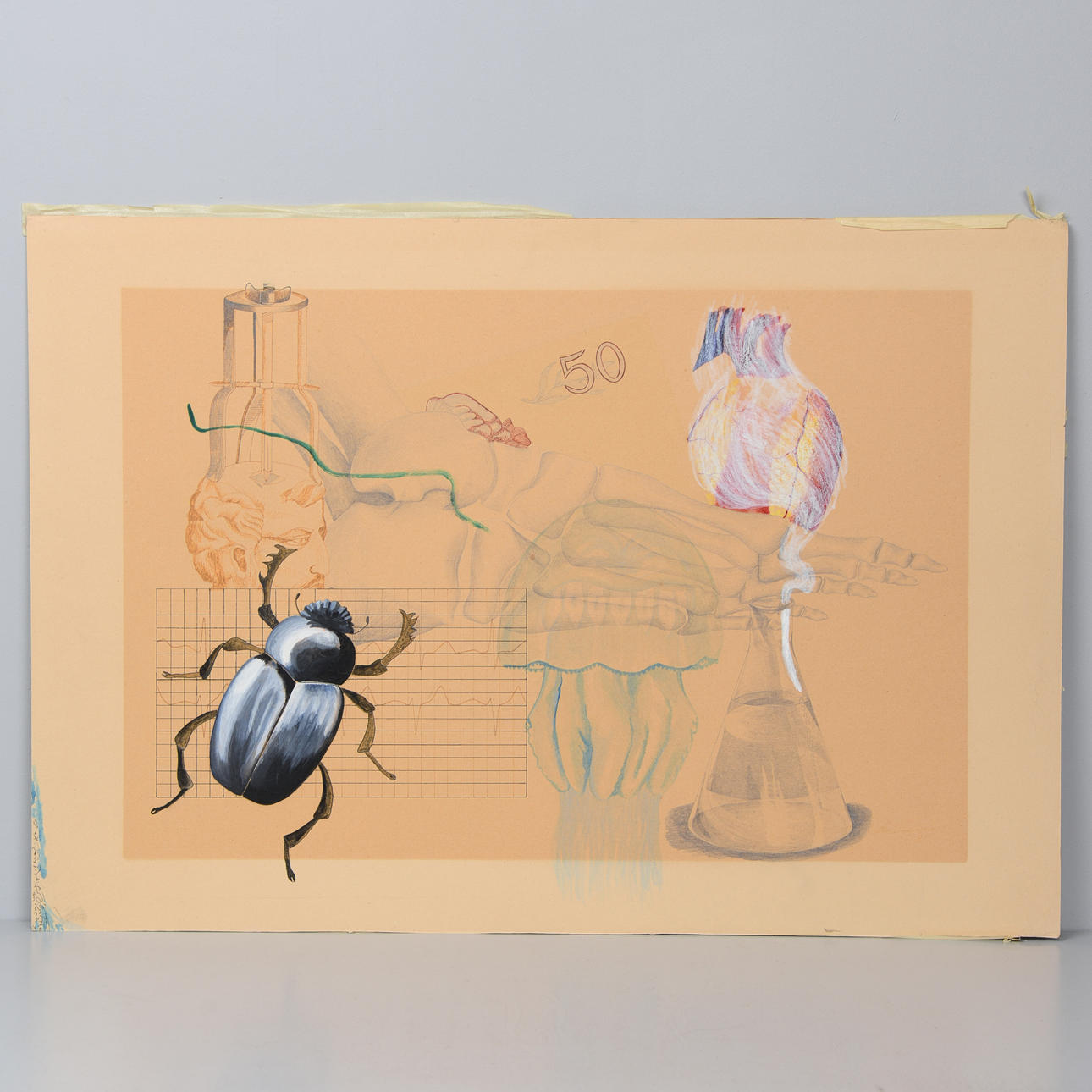 OIDENTIFIERAD KONSTNÄR. Composition with tordyvel, mixed media, signed.