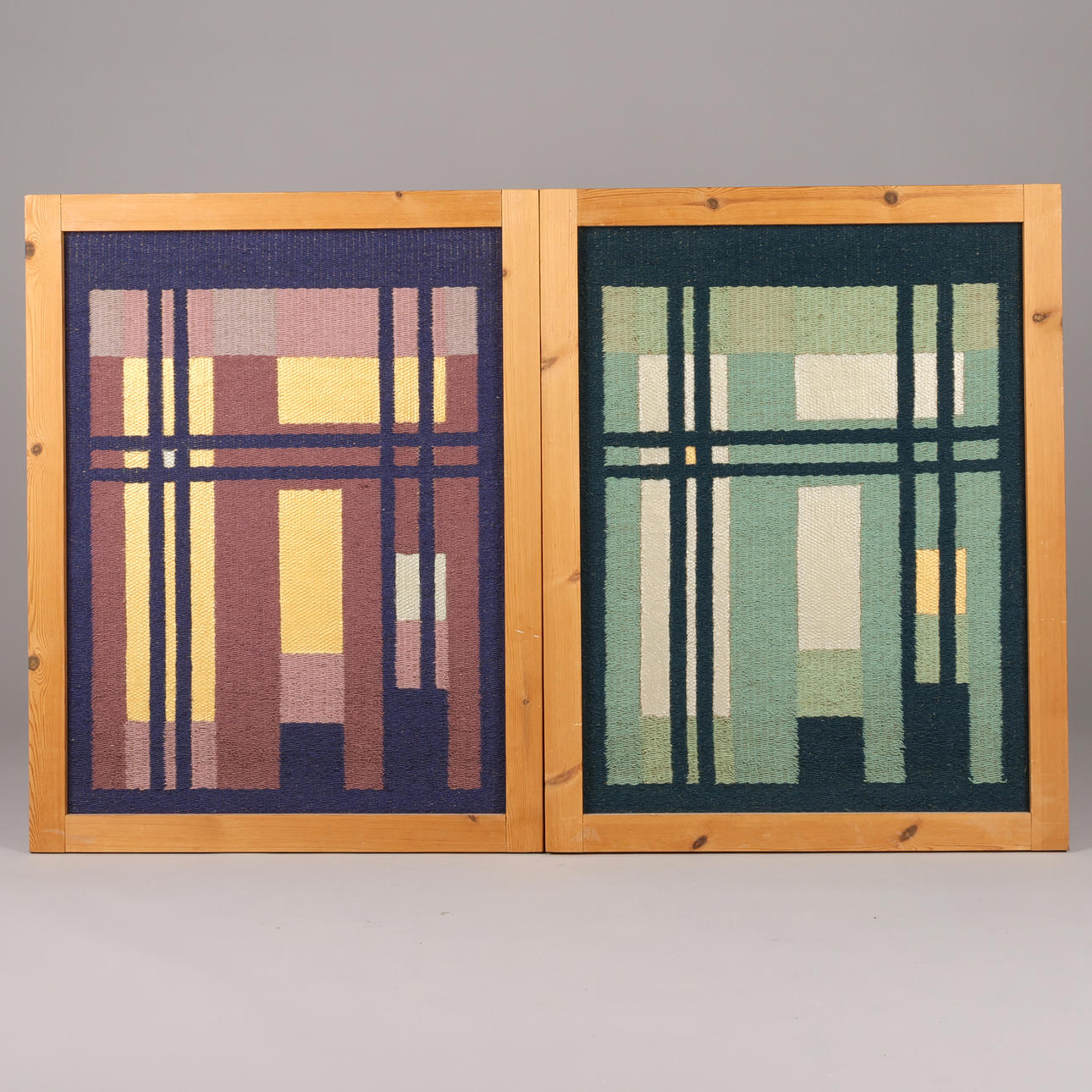 ELSE HANSEN. A pair of framed embroideries, signed, dated 1985, pine frames, Denmark, (2).