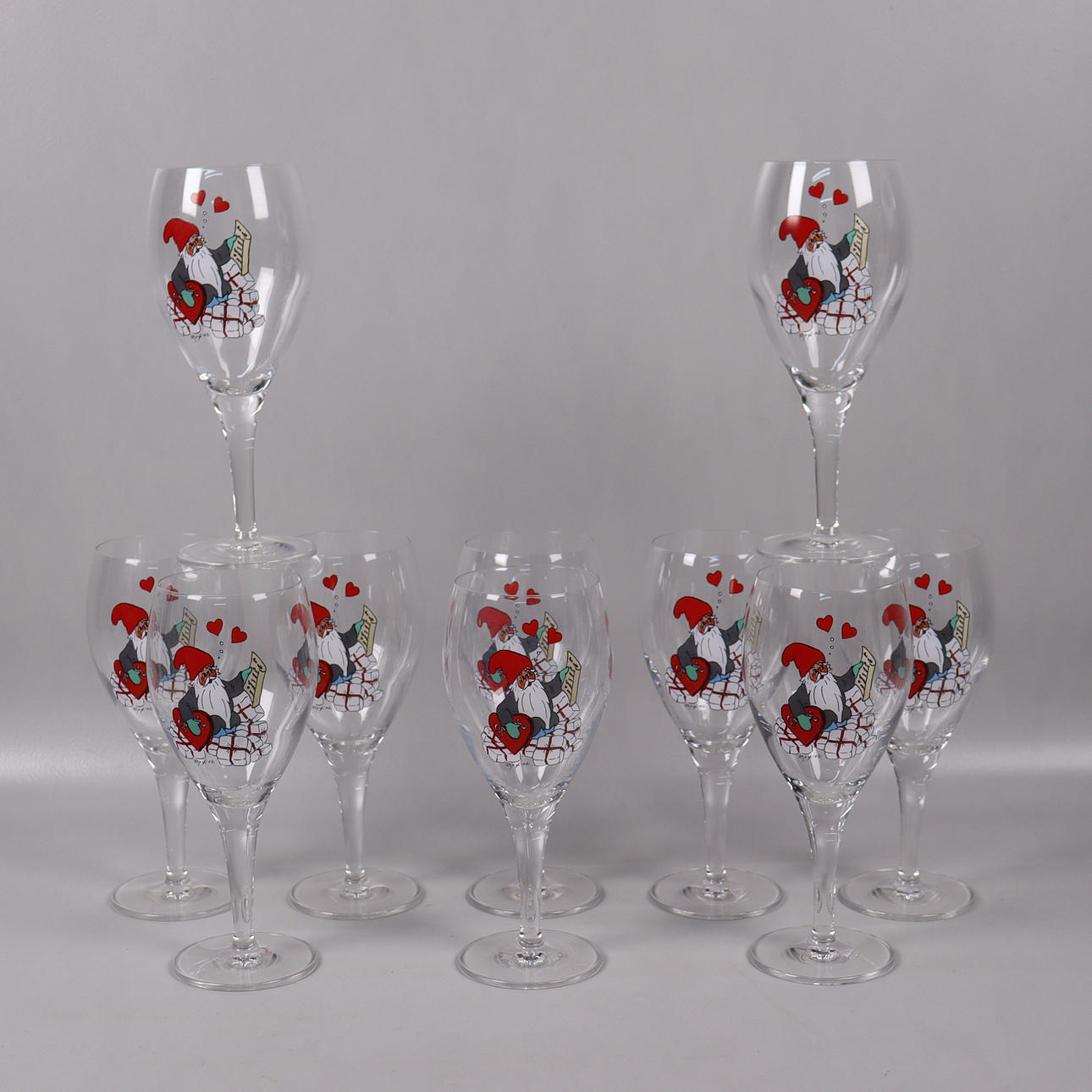 ROLF BERGH, wine glasses with Santa decor, 10pcs.