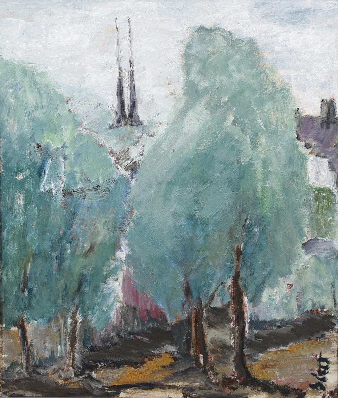 OIDENTIFIERAD KONSTNÄR. Cathedral in Växjö, oil on canvas, signed.