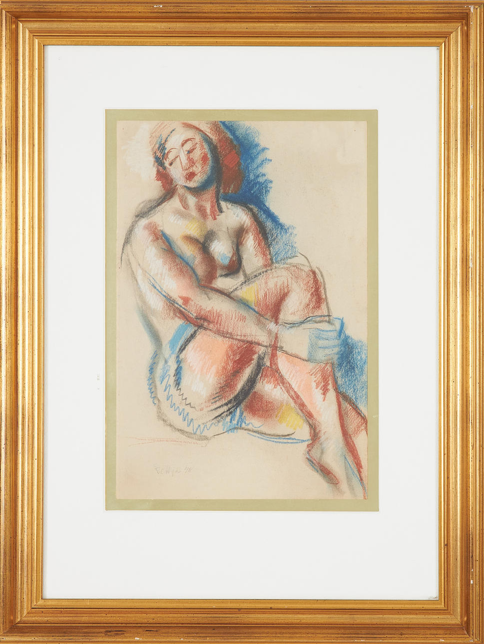 JULES SCHYL. model study, chalk drawing, signed and dated -48.